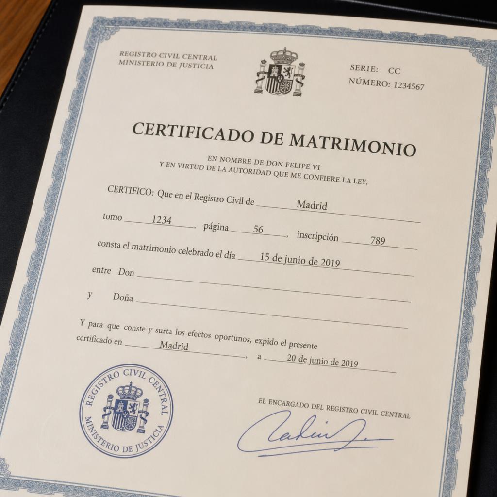 Certificado de matrimonio